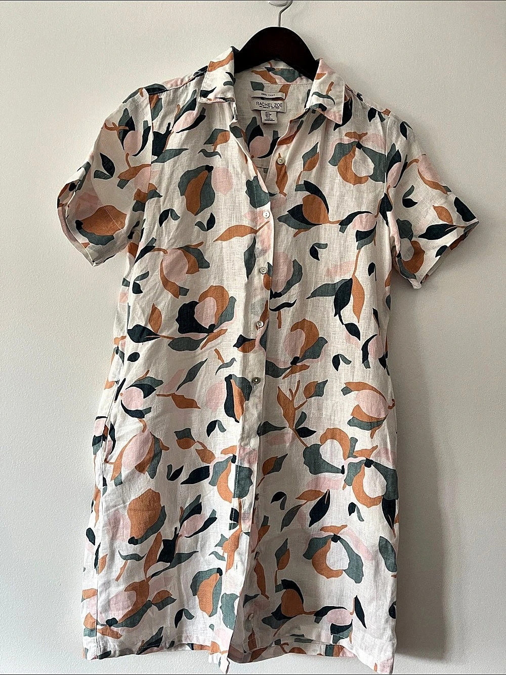 Rachel Zoe Linen Floral Short Sleeve Shirt Dress Small Like New